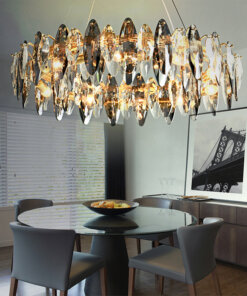 Luxury Smoky Grey Crystal Chandelier Pendant Lamp Personality Copper Material Handmade Craft Hanging Lights Fittings