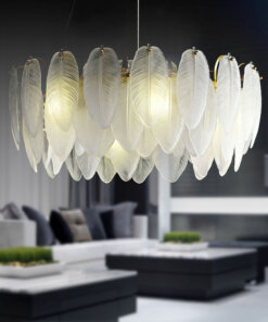 White Color Crystal Glass Feather Shapde Art Design Pendant Lamp Copper Material Droplights